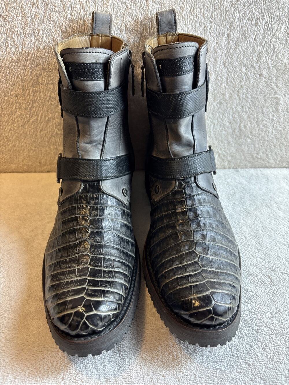 Cuadra Beige Biker casual caiman leather zip ankle boots for men Size 8 EE